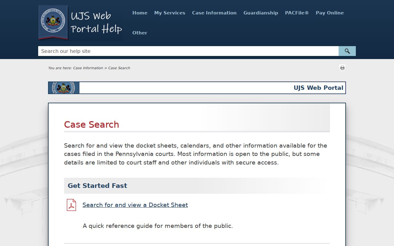 Duncannon criminal court record search help from Pennsylvania UJS
