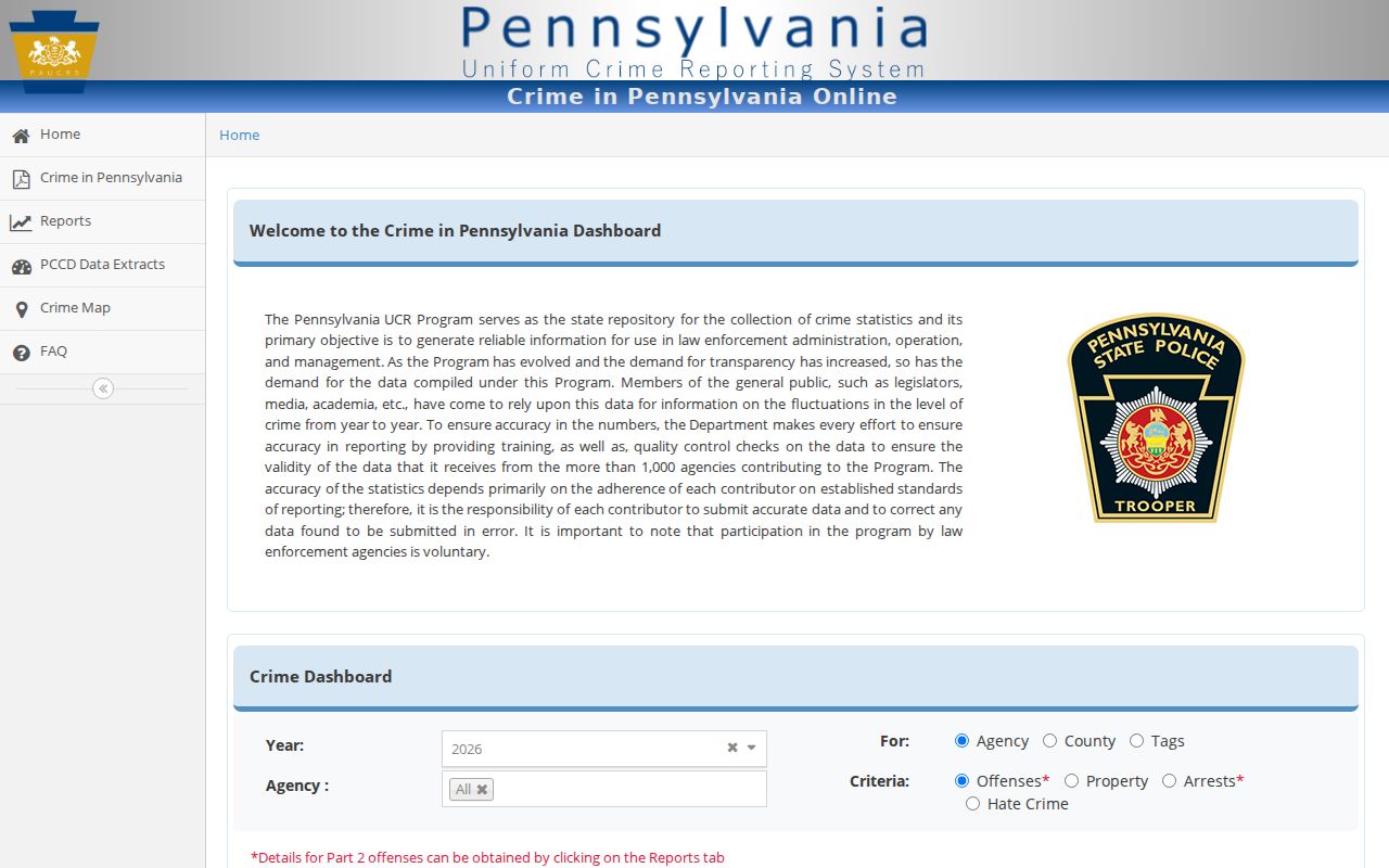 Official crime statistics context for Perry County criminal records