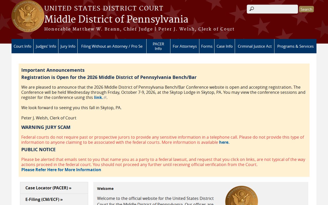 Middle District of Pennsylvania federal court layer for Perry County criminal history