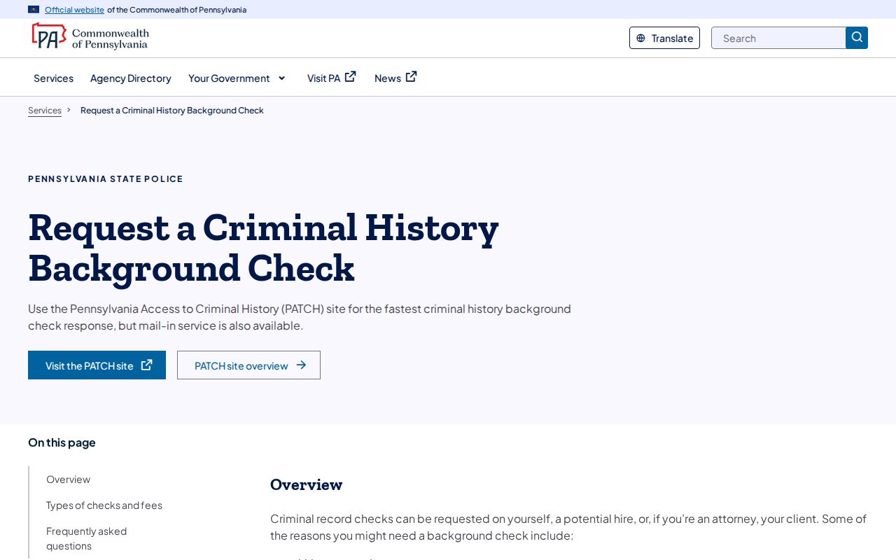 Pennsylvania State Police options for Perry County criminal records
