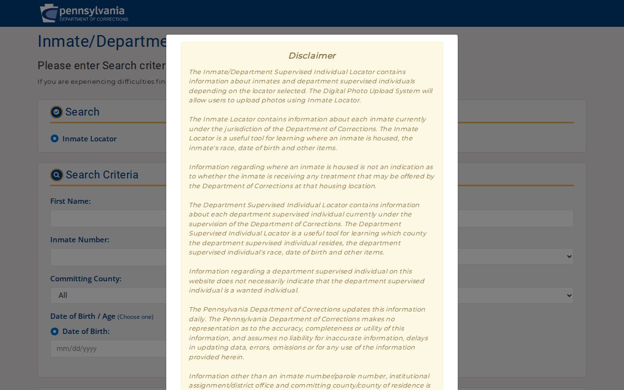 Perry County arrest search distinction from the PA DOC locator