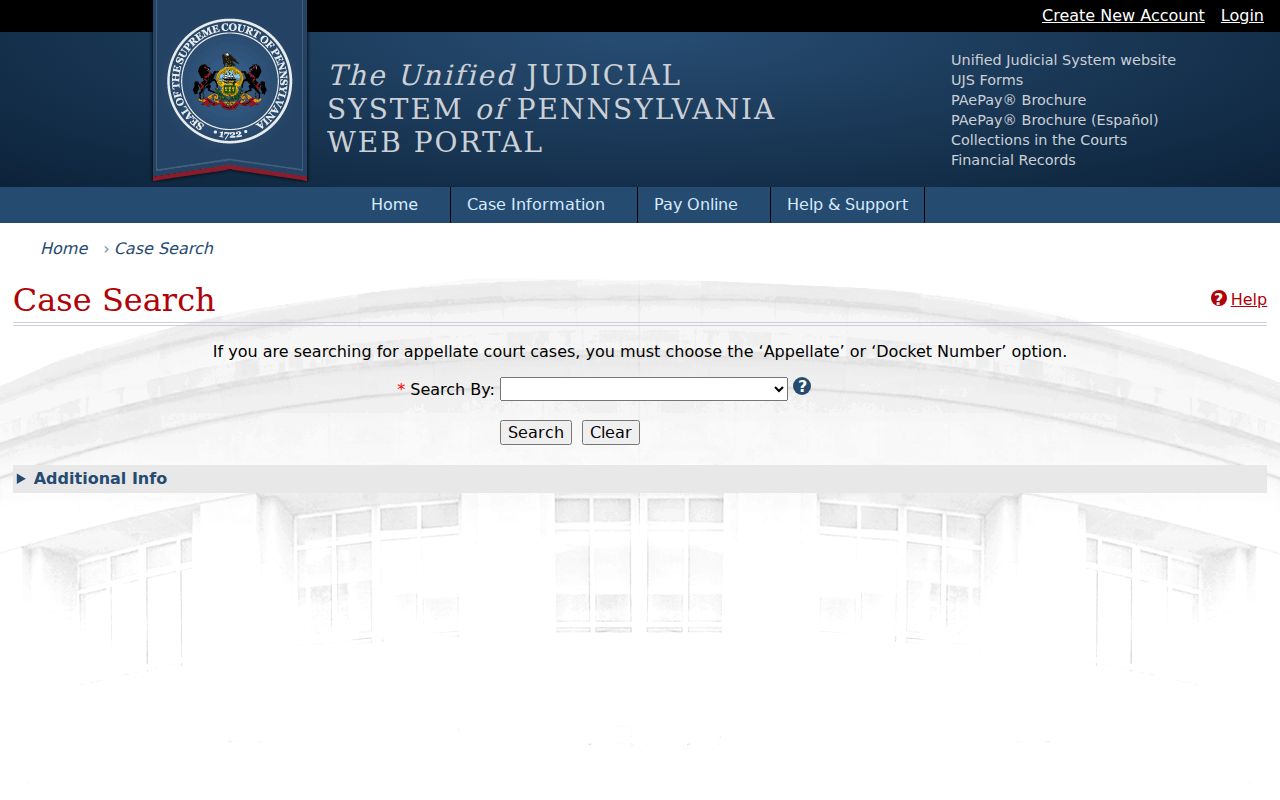Perry County court case search in the UJS portal
