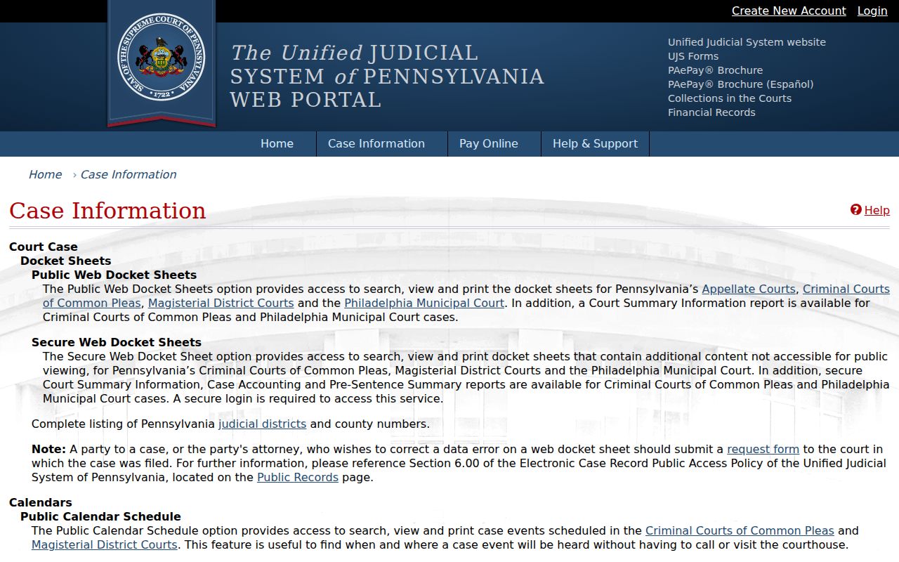Perry County court case information and PAeDocket options