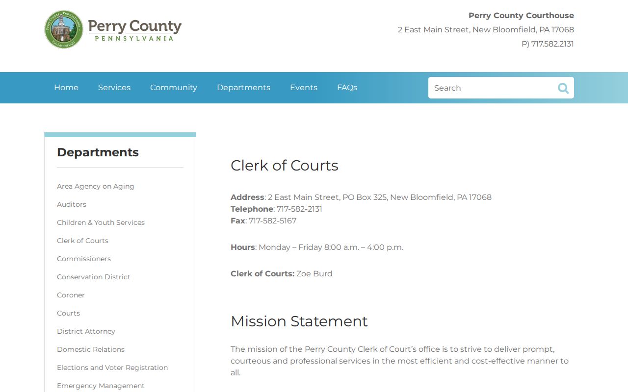 Perry County court case Clerk of Courts contact page