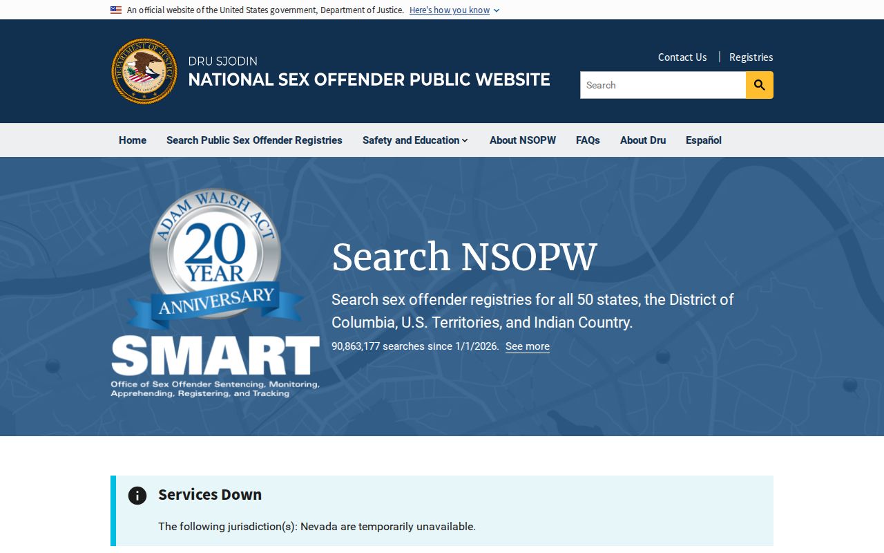 United States Department of Justice national sex offender public search portal