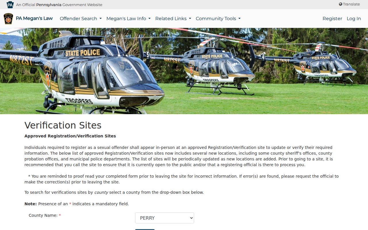 Official Perry County Megan's Law registration and verification site results